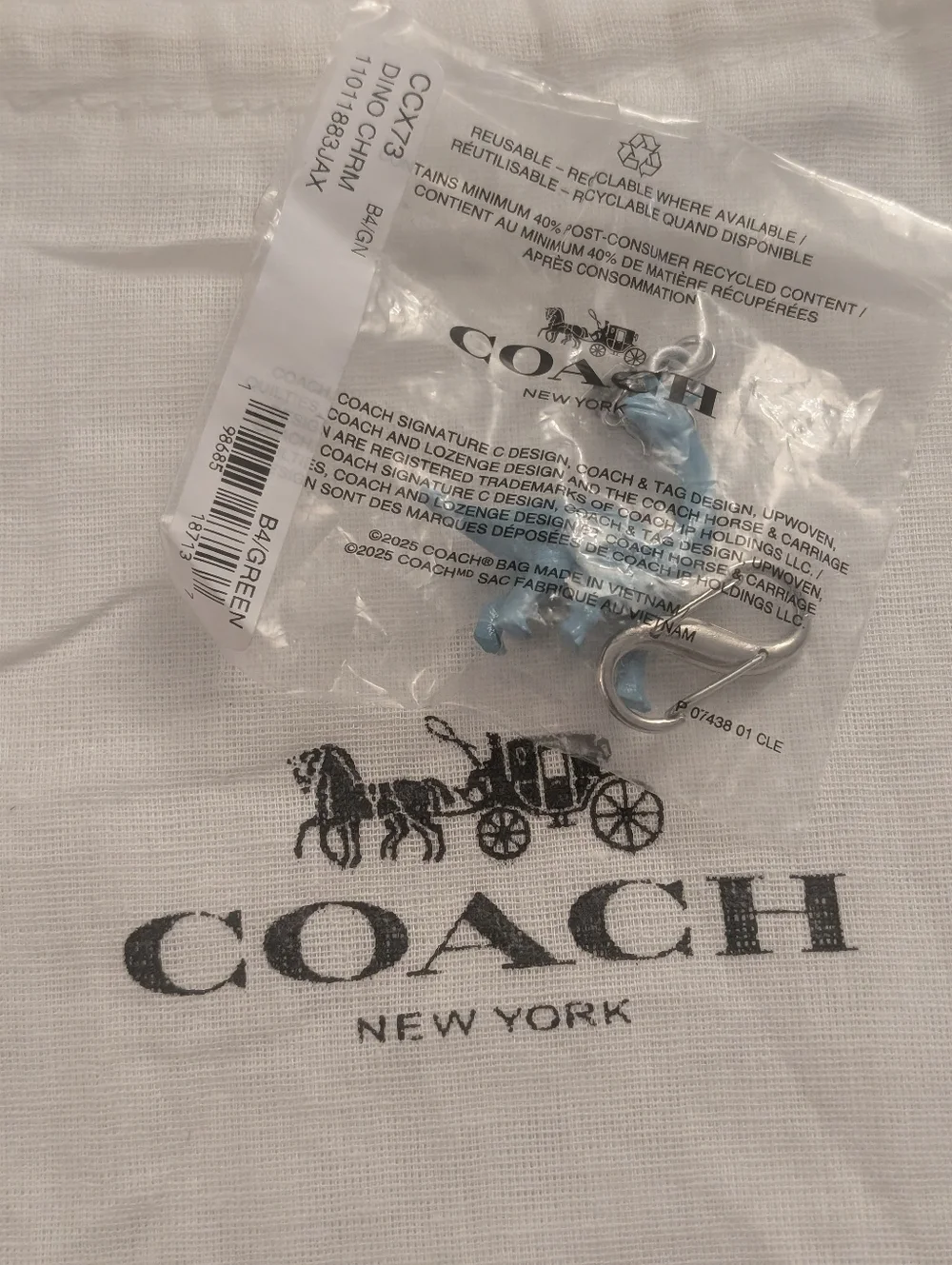 New DIY Coach blue dinosaur bag charm
